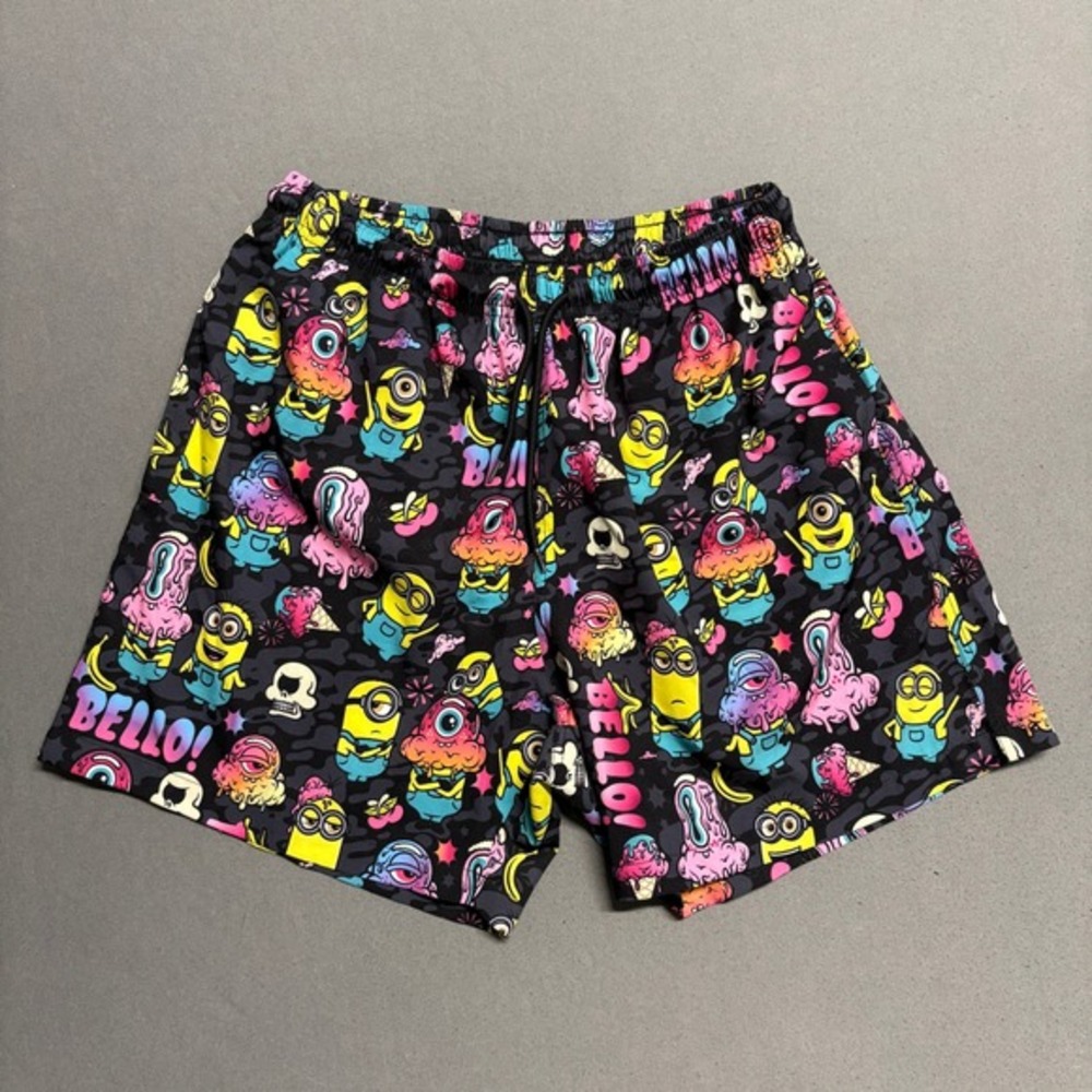 Minions x Buff Monster Swim Shorts Sz Medium Black Colorful Print‎ Lounge Shorts